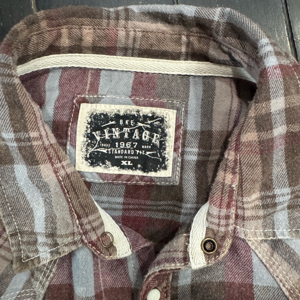 BKE Vintage Men's Casual Button Down Shirt - Brown and Gray